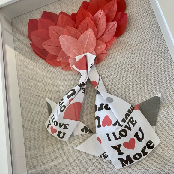 NEW Handmade Origami Koi Fish Love Ombré Heart Wooden Linen Shadow Box 9x11 inch - Picture 6 of 8